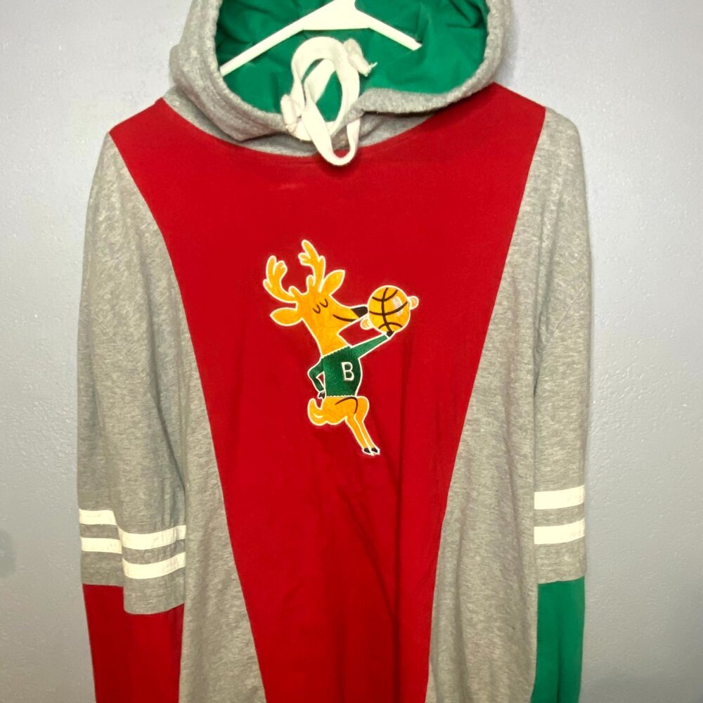 Men's Milwaukee Bucks Mitchell & Ness Heathered Gray/Red Color Blocked Long XL
